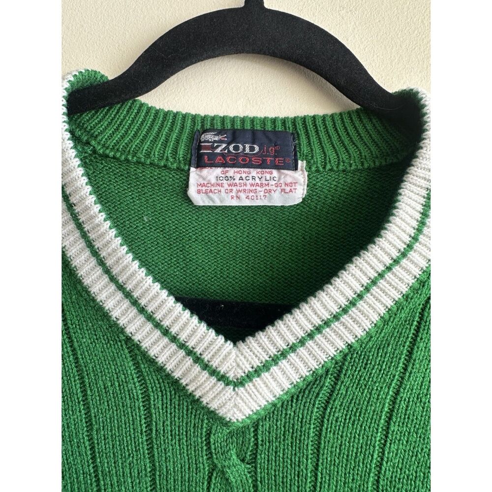 Vintage 80s Izod Lacoste Cable Knit Tennis Sweater Green Collegiate Small XS - Picture 4 of 12
